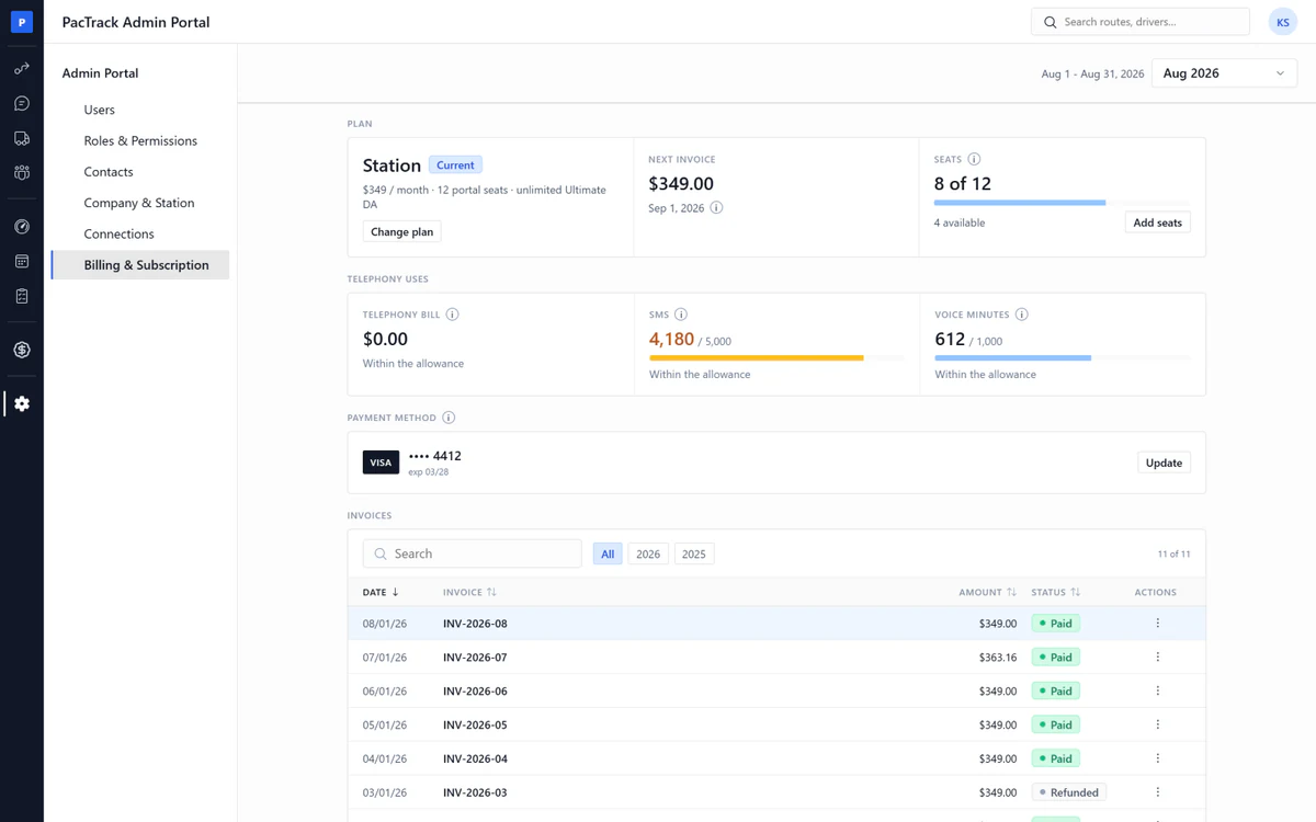 Amazon DSP admin software - Billing page