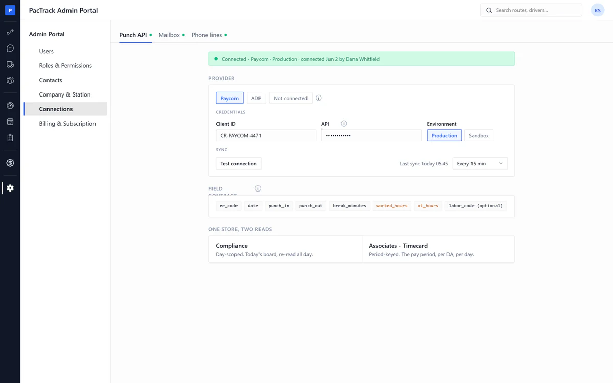 Amazon DSP admin software - Connections page